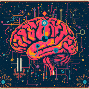 Pop art illustration of the brain’s management systems featuring bold colours, graphic neural network elements, and vibrant retro-inspired cognitive imagery.