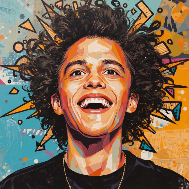 Pop art portrait with vibrant colours and authentic human expression representing neurodiversity, inclusion, identity, and fluidity.