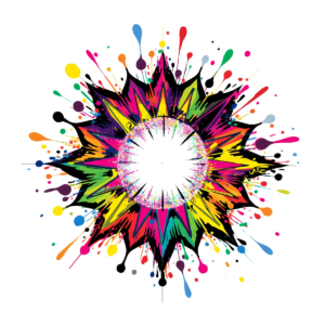 Pop art spectrum illustration with bold vibrant colours representing neurodiversity, human diversity, inclusion, and the fluid nature of identity and experience.